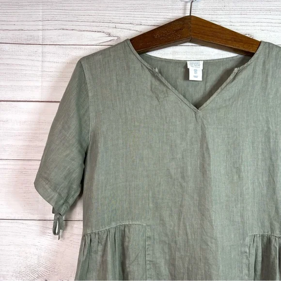 Sigrid Olsen Green Short Sleeve V-Neck Tunic Blouse Linen Lagenlook Size S - Picture 4 of 12